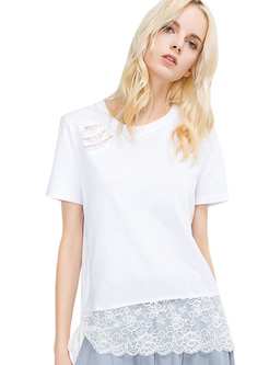 Brief Short Sleeve Lace T-shirt